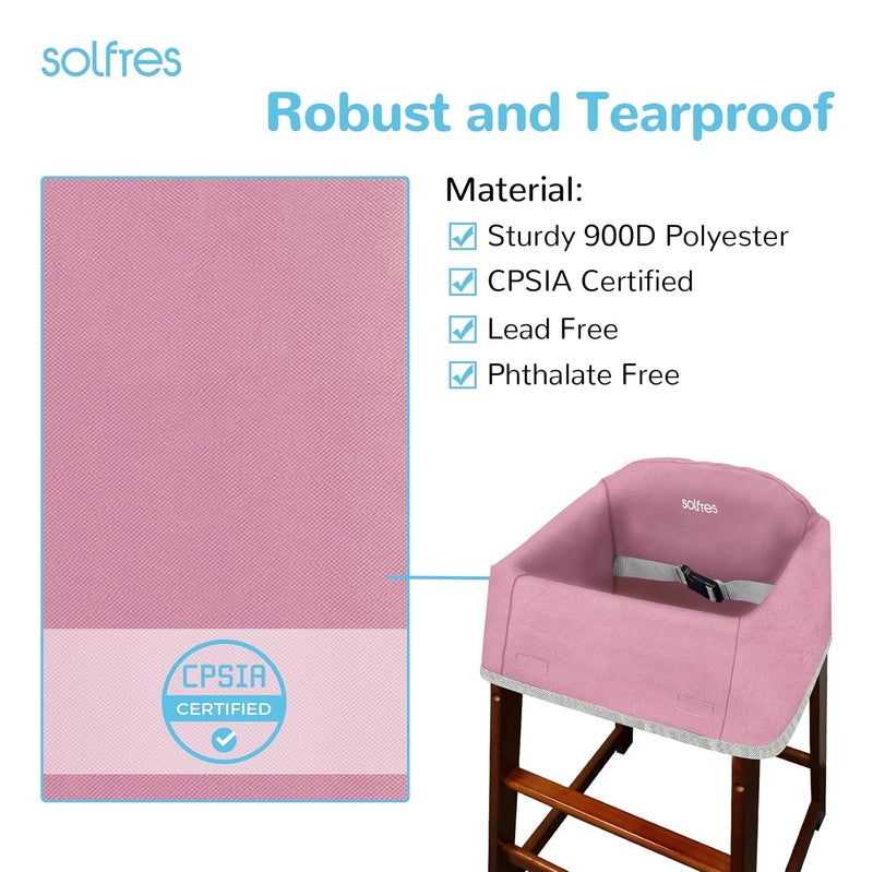 Solfres Dual-Belt Baby High Chair Cover, Upgrade Version, for Wooden or Restaurant High Chair, Sturdy and Robust Material, Waterproof Washable Stain and Slip Resistant, Pink - Image 4
